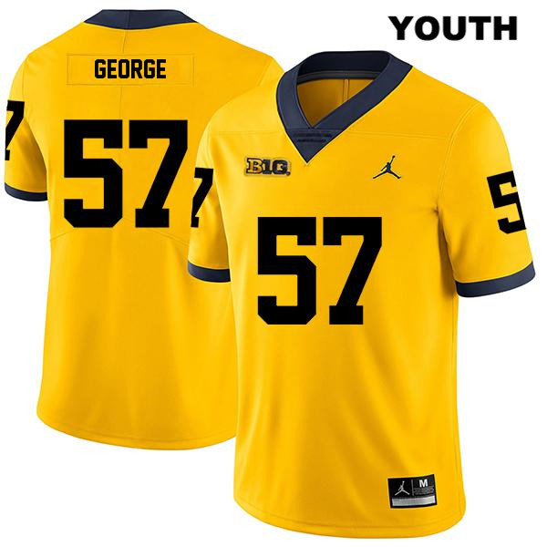 Youth NCAA Michigan Wolverines Joey George #57 Yellow Jordan Brand Authentic Stitched Legend Football College Jersey FK25E22RP